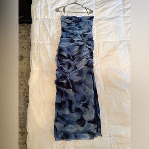 Abercrombie & Fitch Strapless Blue and Black Ruched Dress
